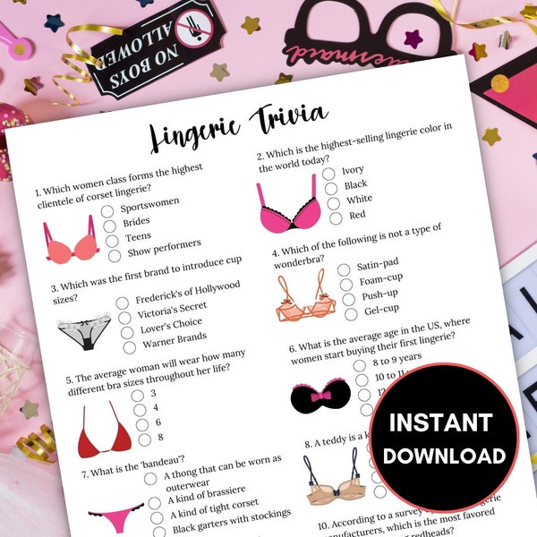 Jeu-questionnaire sur la lingerie, jeux de lingerie, douche de lingerie, soirée lingerie, jeu de bachelorette, jeu de douche nuptiale, jeu de douche de lingerie