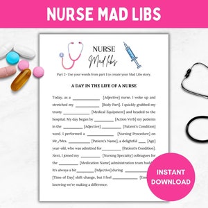 Printable Nurse Fill in the Blanks Fun Game, Nursing Theme, Fun Graduation Game, Student Nurse, Retirement Party, RN Grad, Nurses Week