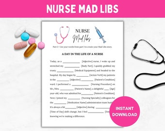 Printable Nurse Fill in the Blanks Fun Game, Nursing Theme, Fun Graduation Game, Student Nurse, Retirement Party, RN Grad, Nurses Week