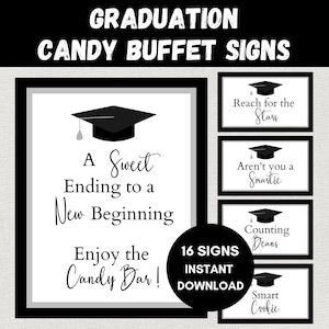 Graduation Candy Bar, Grad Party Favors, Black and Silver Candy Signs, Candy Buffet Labels and Sign, Printable Graduation Candy Bar Sign
