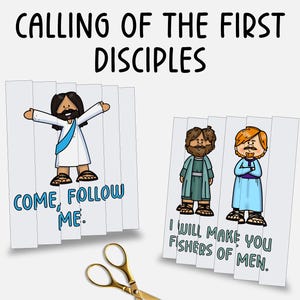 Come Follow Me, Fishers of Men Bible Agamograph, Printable Disciples Coloring Activity, Easy Kids Bible Lesson Craft, Sunday School