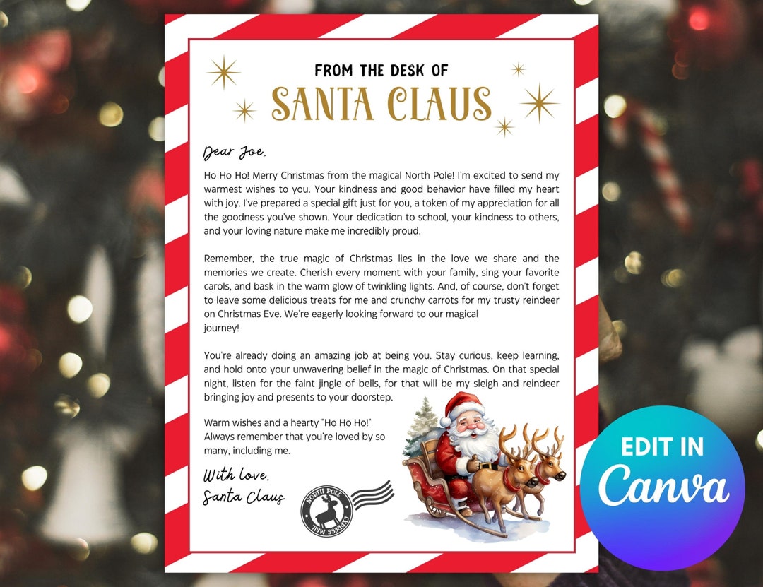 Editable Santa Letters, Personalized Santa Letter, Letter From Santa Editable Santa Letters, Personalized Santa Letter, Letter From Santa