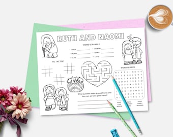 Ruth und Naomi, druckbare Bibelaktivitäts-Tischset, Sonntagsschule, Kinderbibelstudie, Ruth und Boaz-Bibelgeschichte, christliche Hausschulaktivität