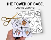 Tower of Babel Bible Story Cootie Catcher, Easy Sunday School Craft for Kids, Fortune Teller Coloring Activity, VBS, Christian Homeschool
