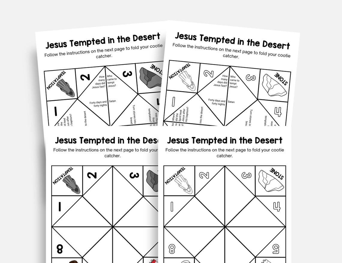 Jesus is Tempted in the Desert, Printable Bible Story Cootie Catcher ...