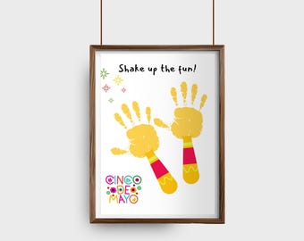 Cinco De Mayo Handprint Art, Maracas Mexican Fiesta Printable, Kids Preschool Daycare Craft, May Teacher Resource, Toddler Memory Keepsake
