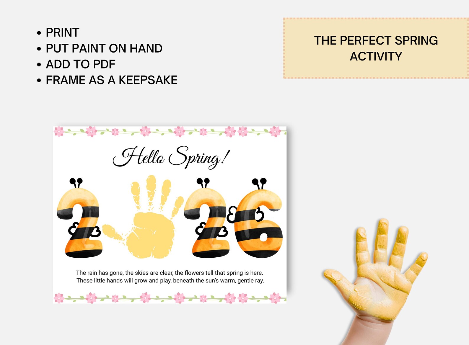 2026 Spring Handprint Art, Preschool Bee Handprint Craft Printable ...