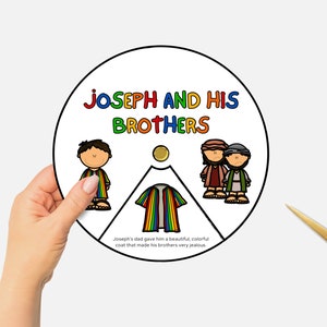 Joseph und seine Brüder, Joseph und Mantel vieler Farben, druckbare Bibel-Farbgebungsrad, Sonntagsschulhandwerk, das Leben von Joseph-Spinnrad