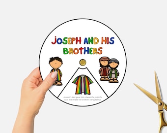 Joseph and His Brothers, Joseph and Coat of Many Colors, Printable Bible Coloring Wheel, Sunday School Craft, Life of Joseph Spinning Wheel