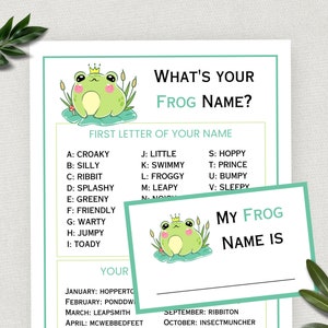 What&#39;s Your Frog Name, Fun Birthday Party Game for Kids and Adults, Printable Leap Year Activity, Frog Theme Icebreaker Game