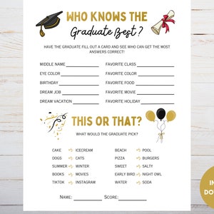 Who Knows The Graduate Best, How Well Do You Know the Grad, Printable Graduation Trivia, Graduation Party Games, Digital Download image 3