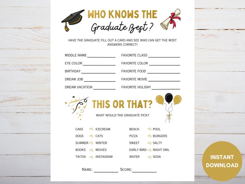 Who Knows The Graduate Best, How Well Do You Know the Grad, Printable Graduation Trivia, Graduation Party Games, Digital Download image 3
