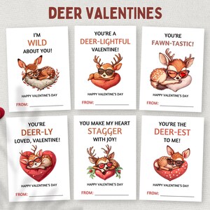 Hirsch Valentinstag, druckbare Valentinstag Geschenkanhänger für Klassenzimmer, Schule Valentinstag Karten, Vorschule Kleinkind Wald Valentinstag, Hirsch Jäger Geschenk