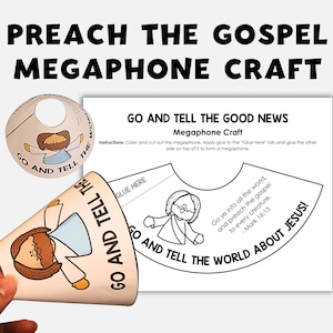 Ve y cuéntale al mundo acerca de Jesús, Manualidad para colorear con megáfono, Predica el Evangelio, Biblia imprimible para la escuela dominical infantil, Escuela Bíblica de Verano Cristiana para el hogar