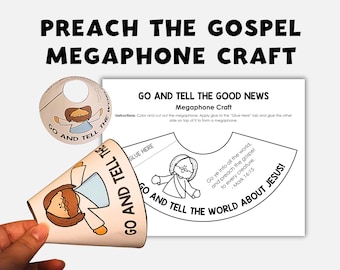 Go and Tell the World About Jesus, Megaphone Coloring Craft, Preach the Gospel, Kids Sunday School Bible Printable, VBS Christian Homeschool