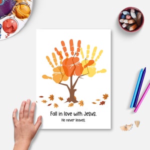 Fall in Love with Jesus Handprint Art, Fall Festival Christian Bible Craft, Printable Autumn Preschool Activity, Kids Church Craft, VBS