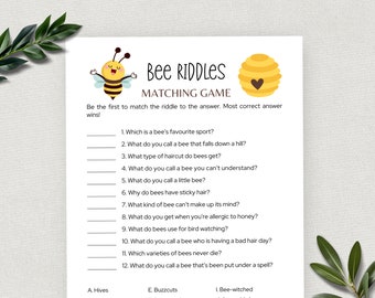 Bee Riddles, Fun Printable Party Game for Kids and Adults, Bee Theme Birthday, Baby Shower, Classroom Activity, Icebreaker Game, Bee Day