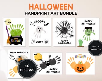 Halloween Handprint Bundle, Spooky Handprint Art Craft, Toddler Baby Keepsake, October Daycare Printable, Easy Preschool Pre K Activity