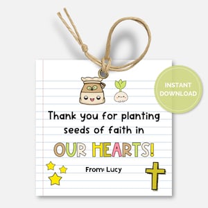 Sunday School Teacher Gift Tag, Printable Bible Study Religious Tags, Christian Teacher, Pastor Appreciation, Church Teacher Tags