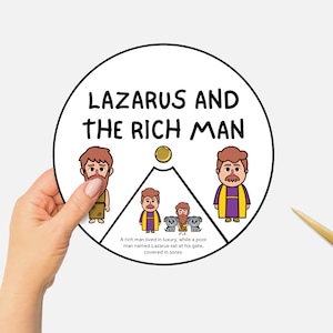 Lazarus and the Rich Man, Printable Bible Coloring Wheel, Sunday School Craft, Kids Bible Lesson Spinning Wheel, Christian Homeschool