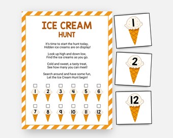 Ice Cream Scavenger Hunt, Summer Camp Hunt, Ice Cream Games, Treasure Hunt, Kids Printable Birthday Game, Sunny Day Classroom Activity