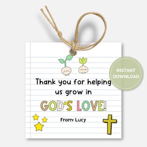 Sunday School Teacher Gift Tag, Printable Bible Study Religious Tags, Christian Teacher, Pastor Appreciation, Church Teacher Tags