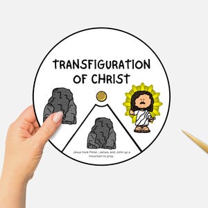 Transfiguração de Cristo, Roda de colorir da Bíblia para impressão, Artesanato da Escola Dominical da Vida de Jesus, Estudo bíblico para crianças, Roda de fiar para lições bíblicas