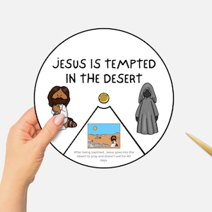 Jesus is Tempted in the Desert, Printable Bible Coloring Wheel, Sunday School Craft, Kids Bible Lesson Spinning Wheel, Christian Homeschool