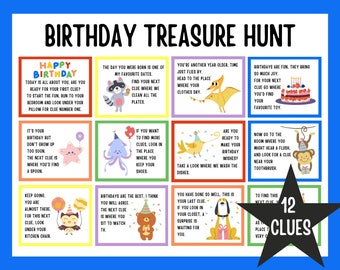 Birthday Scavenger Hunt for Kids, Birthday Treasure Hunt, Indoor Birthday Treasure Hunt Clues, Birthday Games for Kids