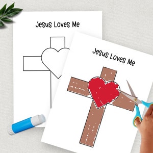 Gesù mi ama, lavoretto cristiano stampabile per San Valentino, lavoretto di carta da tagliare e incollare, ricordo per la scuola materna, lavoretto di fede biblica per bambini, attività in chiesa