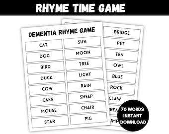 Dementia Rhyme Time Game, Memory Game, Alzheimers Activities, Dementia Activities, Dementia Caregiver Resource, Brain Games, Dementia Games