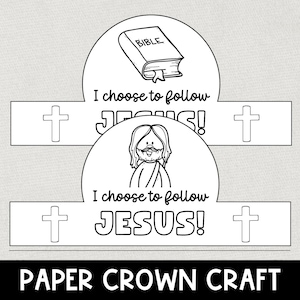 Könnte beinhalten: Schwarz-weiß druckbare Papierkrone mit dem Text "Ich wähle, Jesus zu folgen!" und einem Kreuz auf jeder Seite.