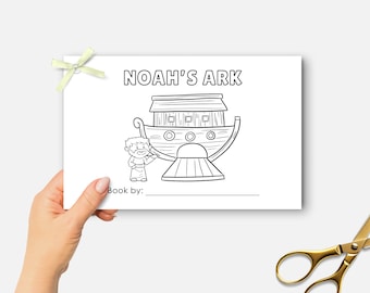 Noah&#39;s Ark, Printable Mini Bible Book, Sunday School Craft, Kids Bible Lesson Coloring Book, Half Page Bible Story Activity, Christian