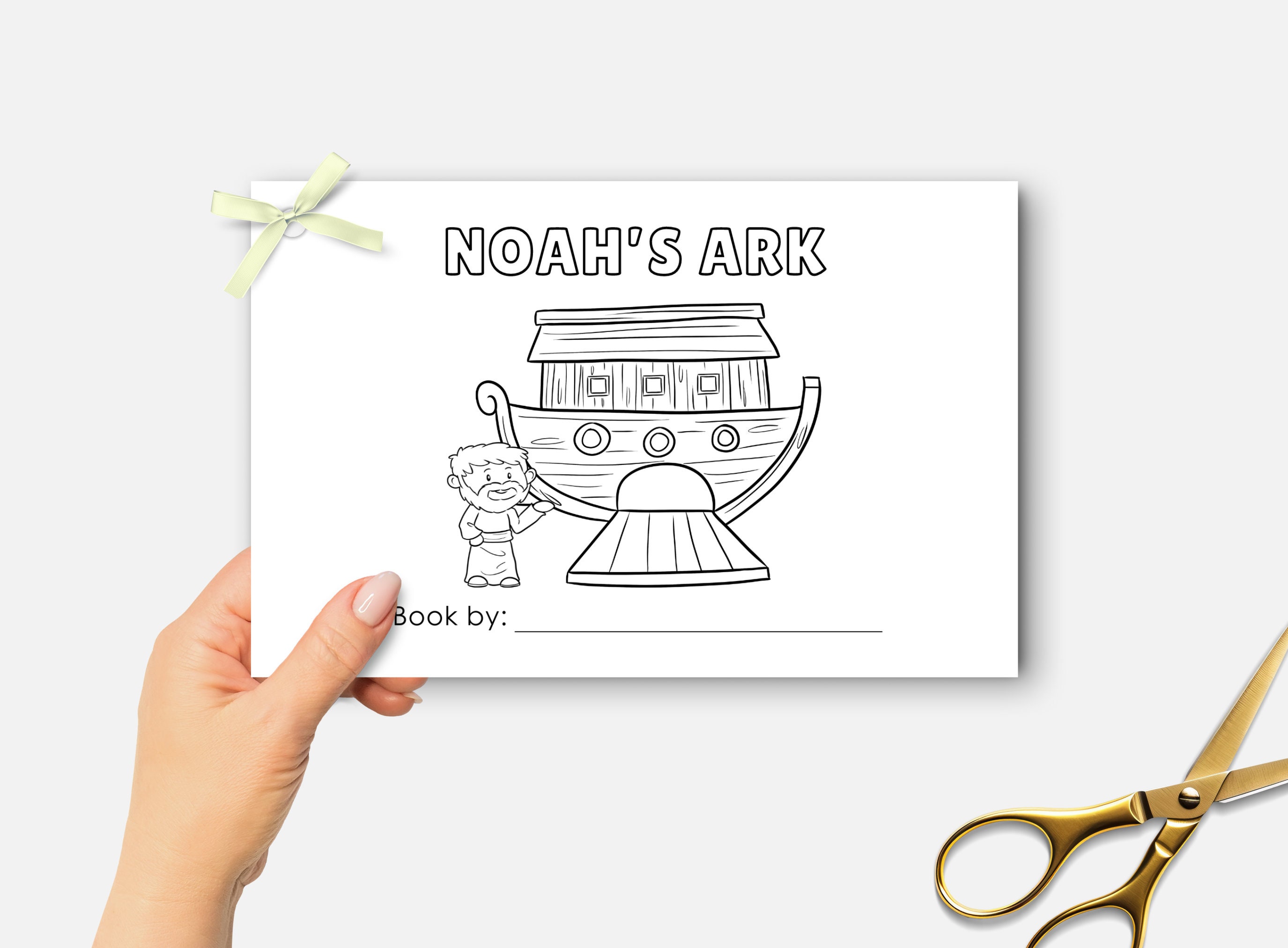 Noah's Ark, Printable Mini Bible Book, Sunday School Craft, Kids Bible Lesson Coloring Book, Half Page Bible Story Activity, Christian