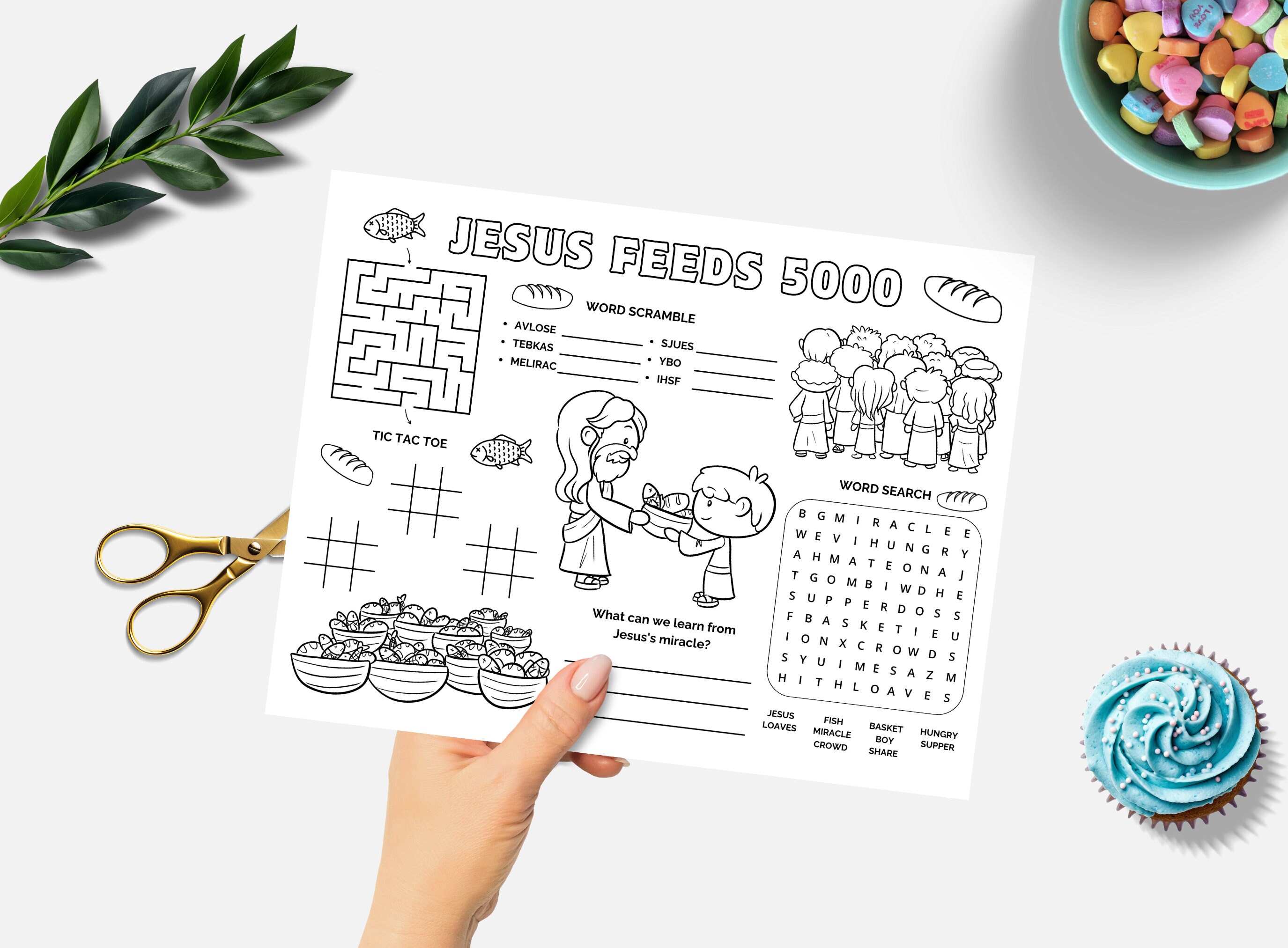 Jesus Feeds 5000, Printable Bible Activity Placemat, Sunday School, Kids Bible Study, Bible ...