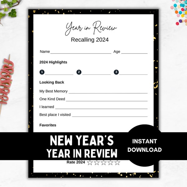 Printable 2024 Year in Review, New Year's Eve Idea, Family Activity, Reflection Card, Time Capsule, NYE Party Game, Digital Download