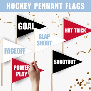 Hockey Pennant Flags, Printable DIY Sports Pennant, Hockey Birthday Party, Hat Trick, Table Prop, Game Day Flag, Go Team Cheer