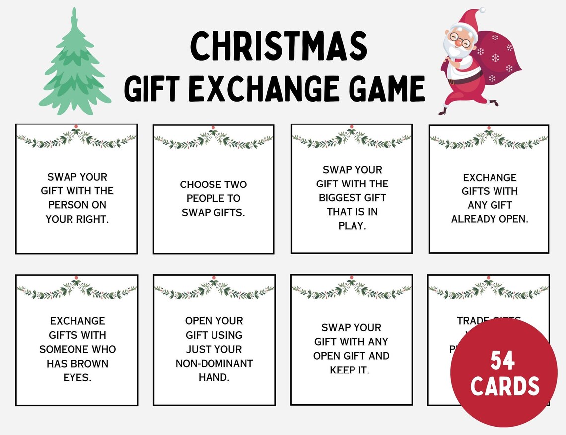 Christmas Gift Exchange Game, White Elephant Gift Exchange Cards ...