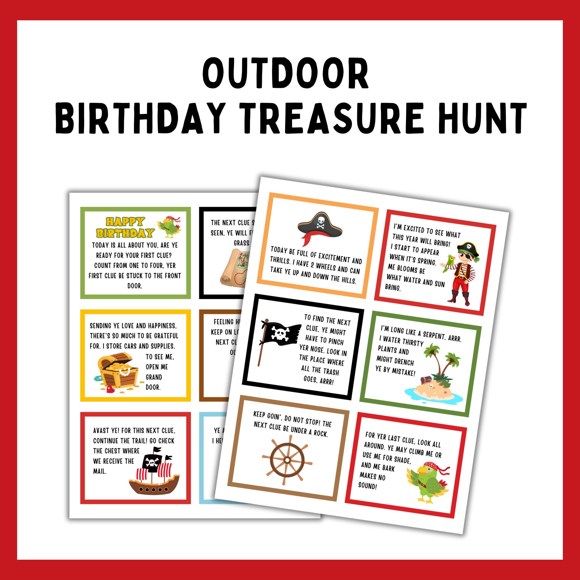 Pirate Birthday Treasure Hunt for Kids, Outdoor Scavenger Hunt Clues ...