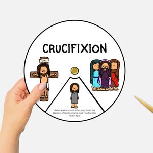 Crucifixion of Jesus, Printable Bible Coloring Wheel, Sunday School Craft, Kids Bible Study, Easter Bible Story Spinning Wheel, Easter Craft