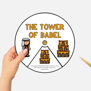 Tower of Babel, Printable Bible Coloring Wheel, Sunday School Craft, Kids Bible Study, Bible Story Spinning Wheel, Christian Homeschool