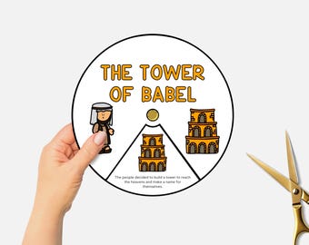 Tower of Babel, Printable Bible Coloring Wheel, Sunday School Craft, Kids Bible Study, Bible Story Spinning Wheel, Christian Homeschool