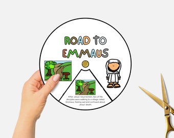 Road to Emmaus, Printable Bible Coloring Wheel, Sunday School Craft, Jesus Resurrection Bible Story Spinning Wheel, Christian Homeschool