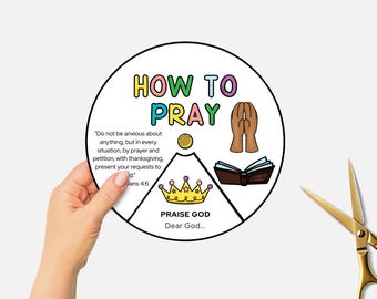 How to Pray Craft, Printable Prayer Bible Lesson Coloring Wheel, ACTS Christian Prayer, Sunday School Craft, Teach Prayer, Spinning Wheel