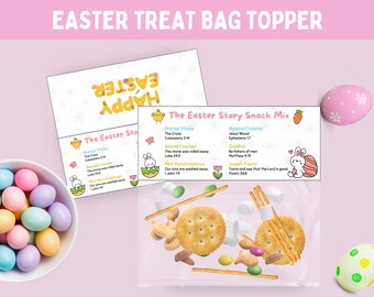 The Easter Story Snack Mix, Printable Treat Bag Topper, Easter Basket Filler for Kids, Bible Scriptures, Sunday School, Easter Favors Gift