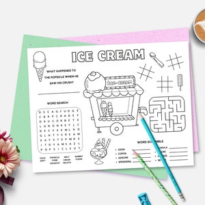Ice Cream Placemat Activity, Summer Colouring Mat for Kids, Summer Vacation Sheet , Birthday Party Activity Sheet, Ice Cream Social