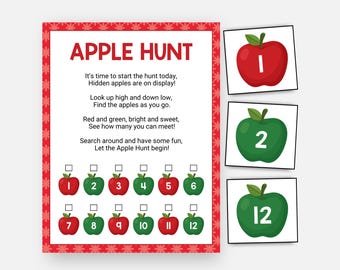 Apple Scavenger Hunt, Fall Riddle Treasure Hunt, Kids Printable Farm Game, September October November Classroom Activity, Apple Games