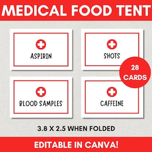 Cartes de tente pour fête de remise des diplômes en soins infirmiers à imprimer, marque-places sur la nourriture, retraite d'infirmière, fête de finissants d'infirmière, remise de diplôme en médecine/infirmière - Canva