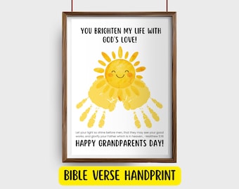 Grandparents Day Sun Handprint Craft, Christian Preschool Bible Verse Art, Toddler PreK Religious DIY Keepsake, Church Sunday School Gift