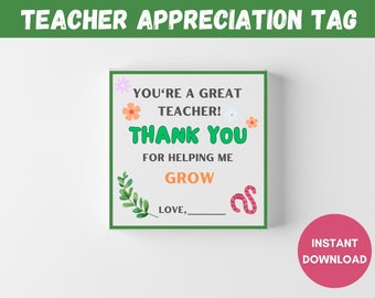 Teacher Appreciation Tags, Teacher Thank You Tag, Teacher Cookie Tag, Teacher Appreciation Printable Tags, Teacher Appreciation Week
